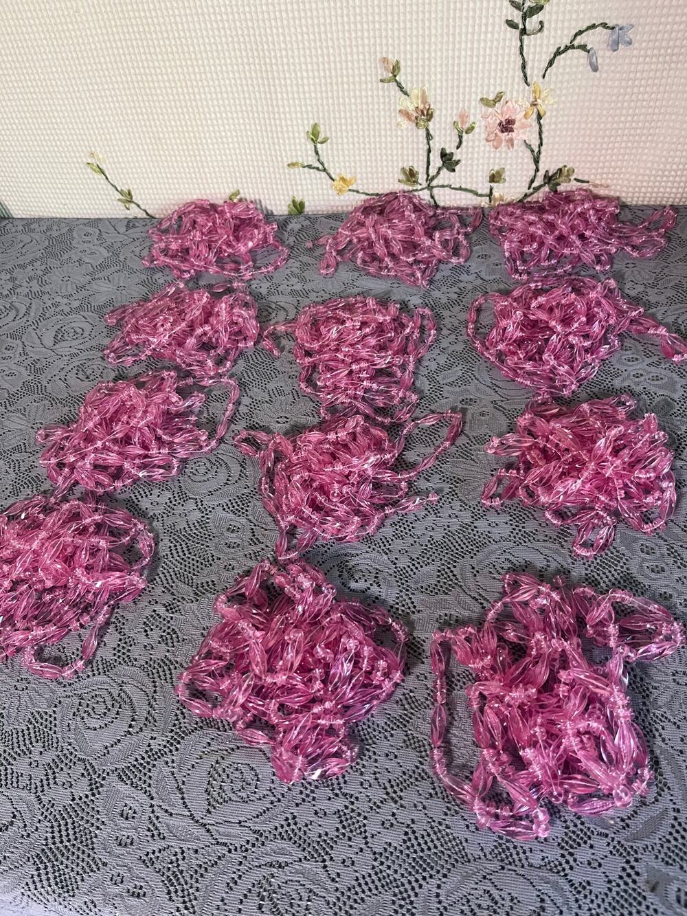 Pink Acrylic Lucite Beaded Garland Long Strands approx 8 ft Strung Beads Vintage